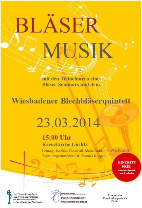 Bild zu Blsermusik der Posaunenchre gemeinsam mit dem Wiesbadener Blechblserquintett in der Kreuzkirche Grlitz