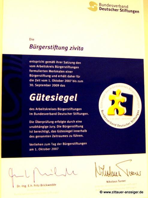 Bild zu Brgerpreis "zivita" ausgelobt